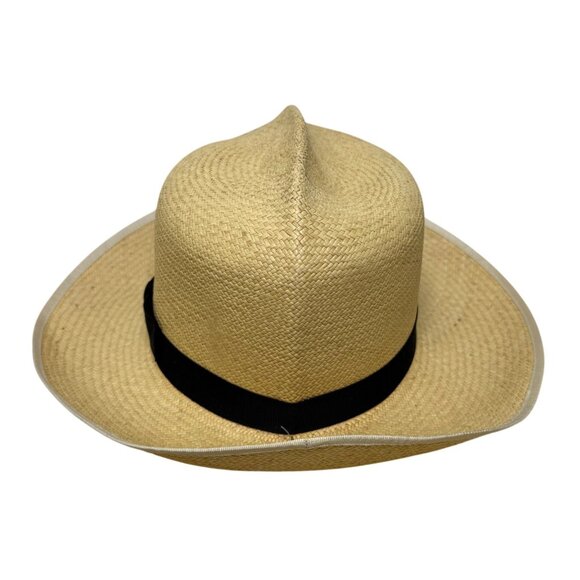 Vintage Genuine Panama Handwoven Straw Wide Brim Hat Black Ribbon Size 6 7/8 main image 4